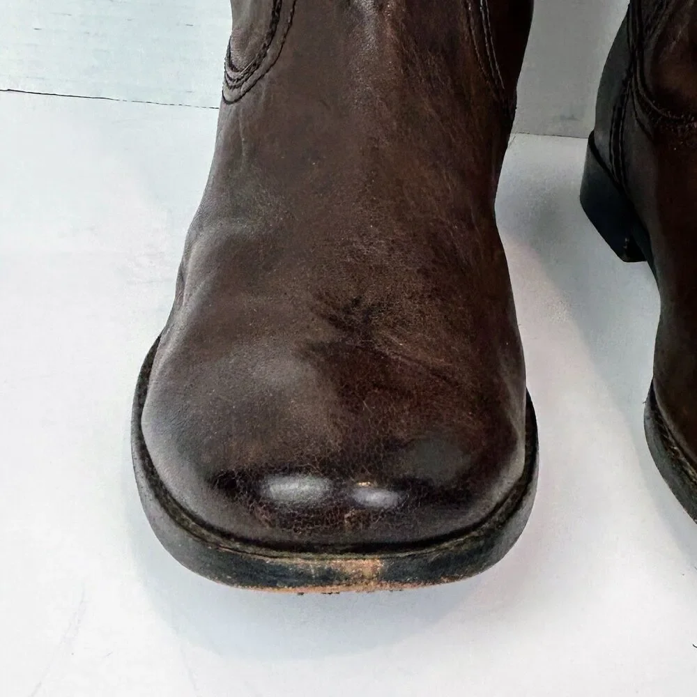 Frye Anna Pull On Riding Boots Full Leather Under the Knee High Dark Brown sz 9